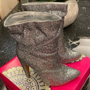 Silver Glitter High Heel Booties